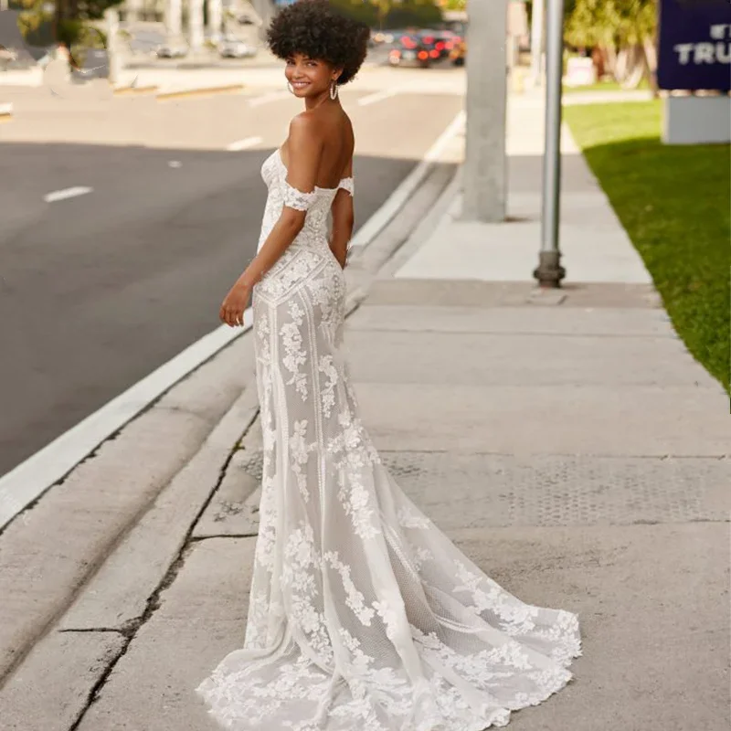 Robe de mariée italienne vintage en dentelle, robe de mariée sirène douce, longueur au sol, caraco