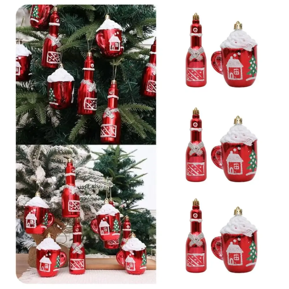 

4pcs/set Decoraitve Christmas Hanging Wine Bottle Simulation Plastic Xmas Tree Hanging Decoration Electroplated Cup Red