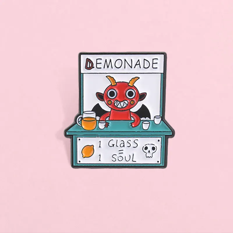 Funny Novelty Little Devil Lemonade Booth Brooch Cute Cartoon Alloy Badge Enamel Pins Decorative for DIY Clothing Hat Backpack