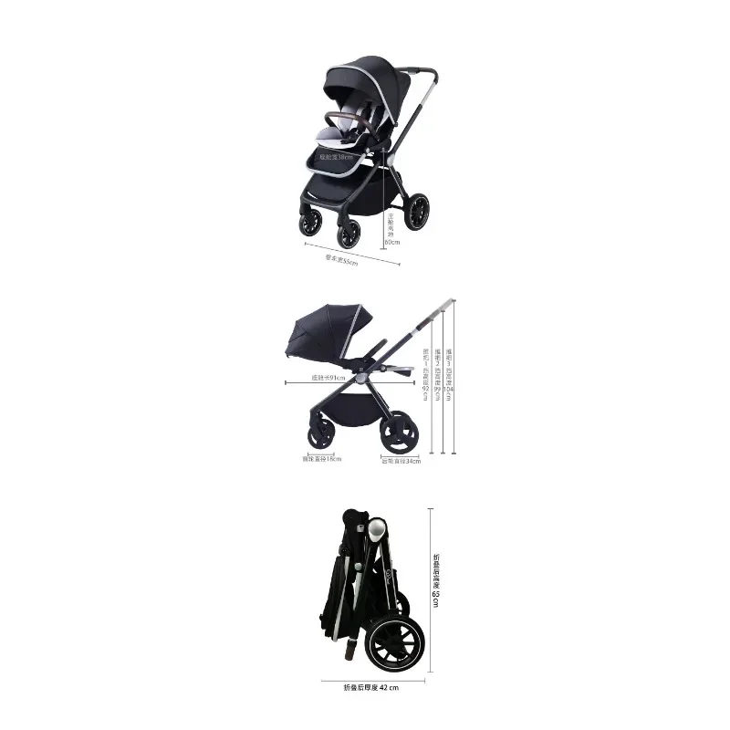 High View Stroller para bebê recém-nascido, pode sentar e deitar-se e Dobrar, levemente