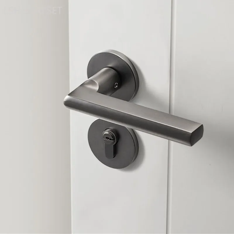 Home Grey Split Handle Lock Body Set Modern Zinc Alloy Bedroom Door Lock High Quality Silent Security Door Lock with Key