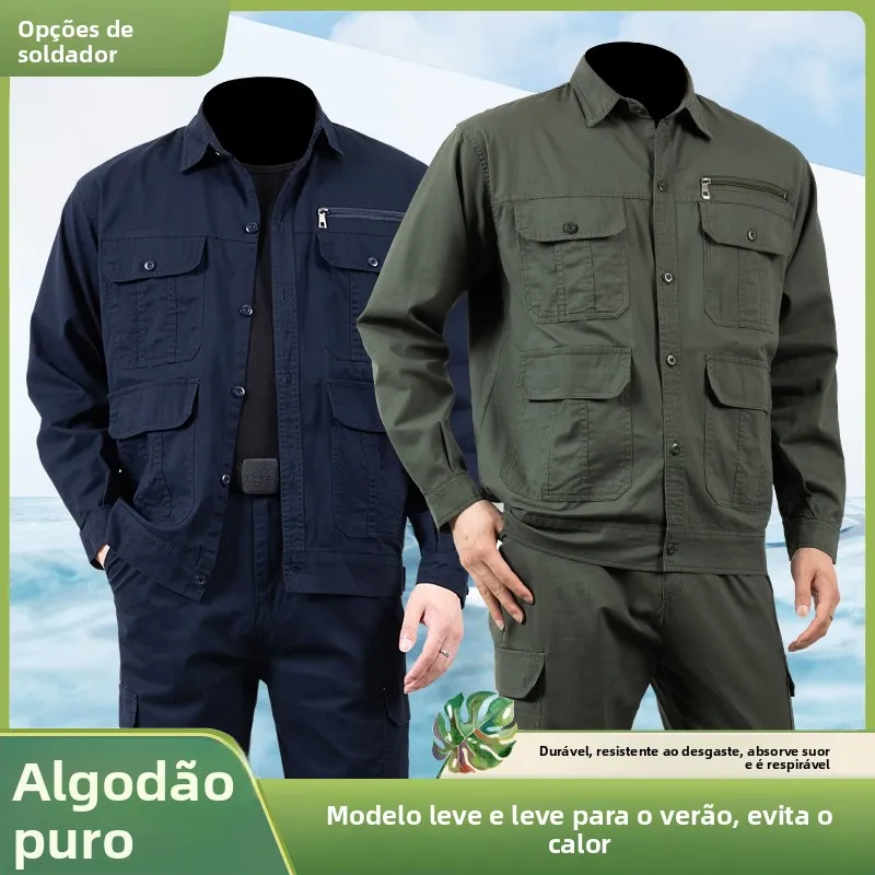 pure-cotton-summer-thin-work-uniform-set-men's-long-sleeve-flame-resistant-welding-workwear-breathable-comfortable-labor-prot