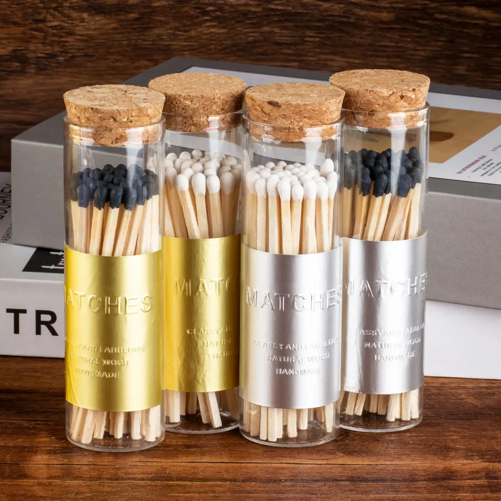 New Arrived 10cm Black and White Match Long Matchsticks with Bottle Jar and Cork for Lighting Scented Candle Somking Accessories