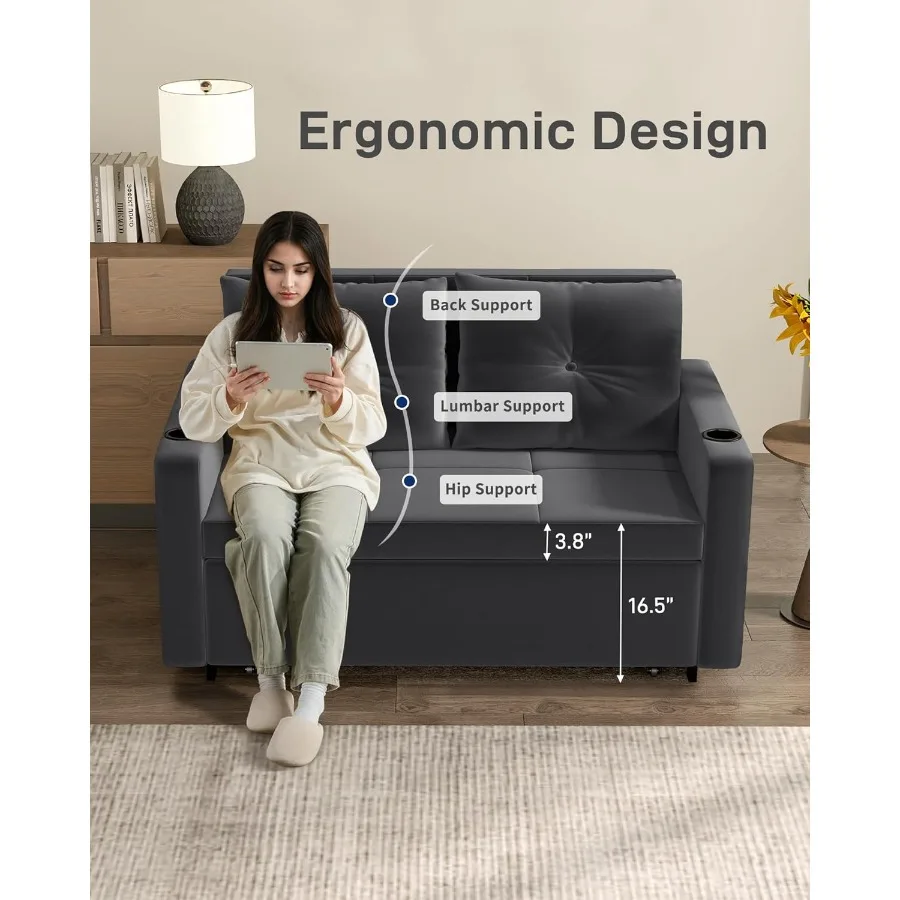 3 في 1 أريكة سحب 56 بوصة أريكة سرير مخملية قابلة للتحويل Loveseat S أريكة لغرفة المعيشة مساحة صغيرة منجدة الأريكة السرير مع