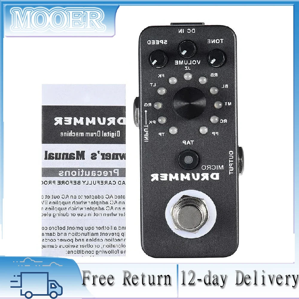 

MOOER Micro Drummer Guitarra Effect Pedal Digital Drum Machine Effect Tap Tempo Function True Bypass Pedal Guitar Effects
