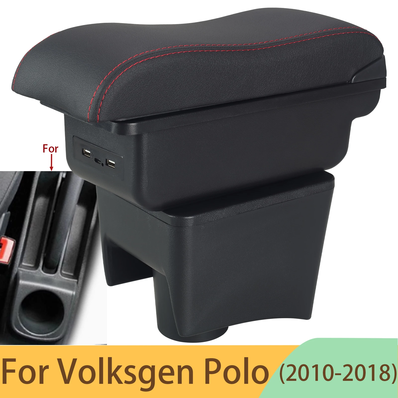 

For Volkswagen POLO Armrest New for VW POLO Mk5 6R Vento Car Armrest Box Interior Parts Storage Box Car Accessories 2012-2018USB