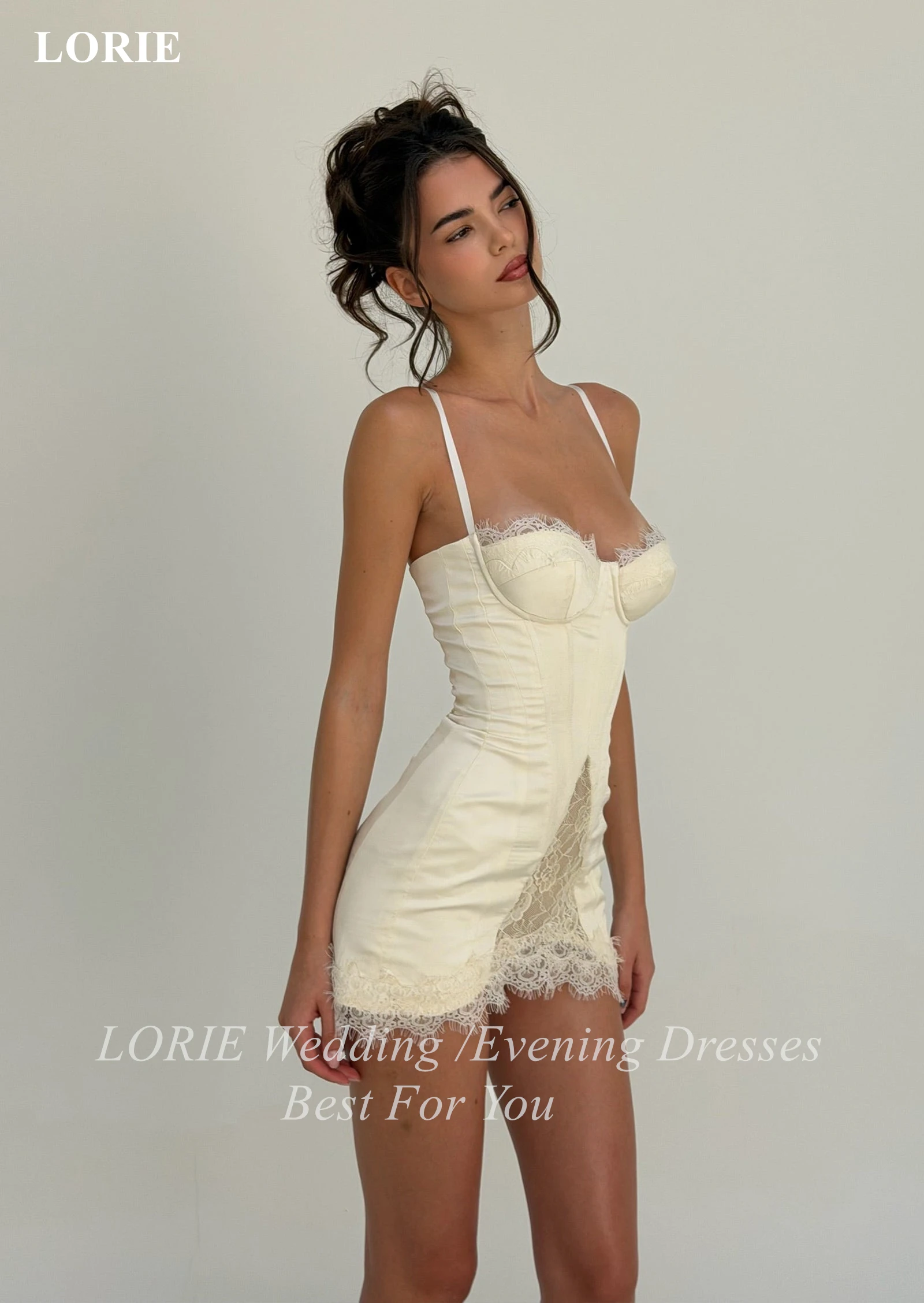 LORIE Mini Spaghetti Straps Satin Party Dress Sexy Cut-Out Sheath Lace Evening Dress 2026 Summer Beach Women's Dress Customized
