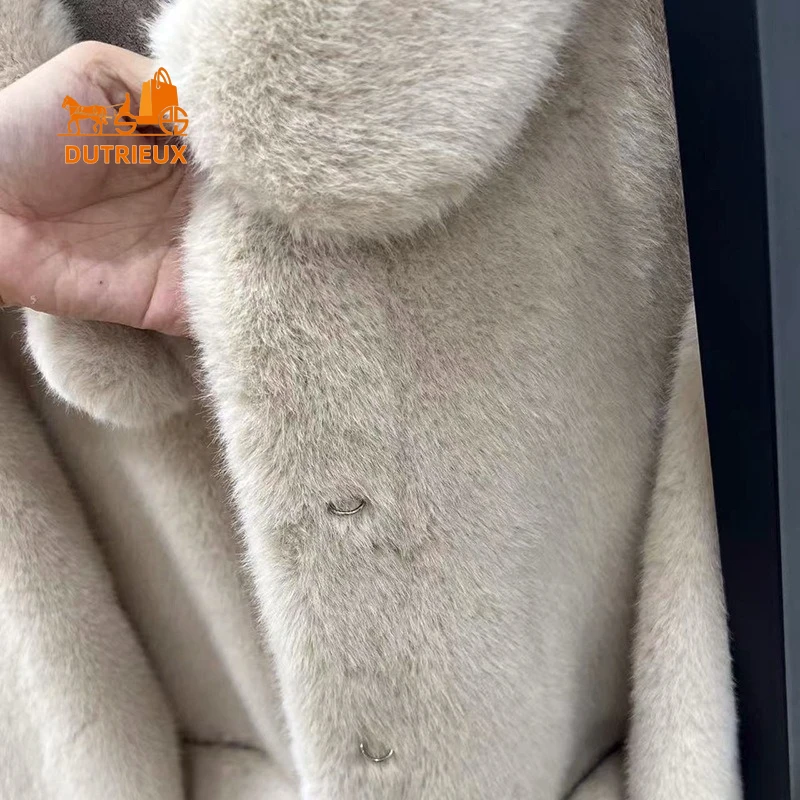 معطف فرو شتوي نسائي أصلي من فرو المنك وربطة عنق وجيب، 100% فرو منك حقيقي، سترة فرو سميكة دافئة للتزلج على الحفلات للنساء