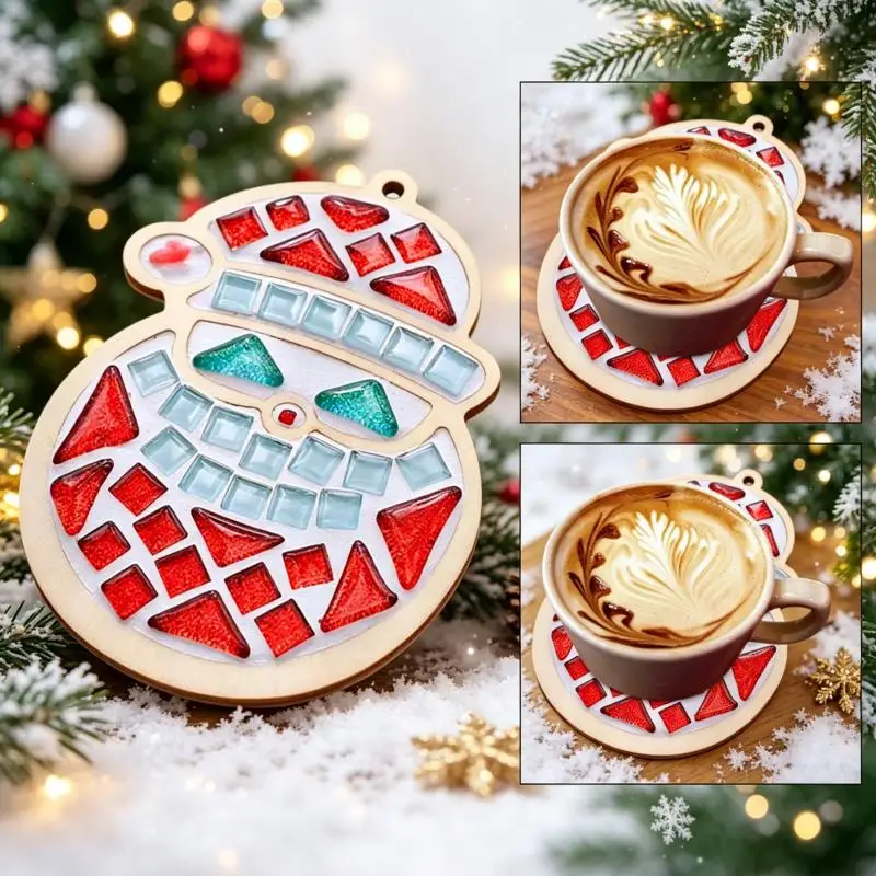 DIY Christmas Mosaic Coasters Santa Claus Tree Sock Bell Handmade Craft Toy Home Party Desktop Decorations Xmas Holiday Gifts