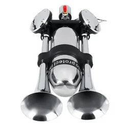 12V/24V 500DB Dual Trumpet Electric Horn Loud Chrome Air Horn Speaker Kit For Train Truck Lorry