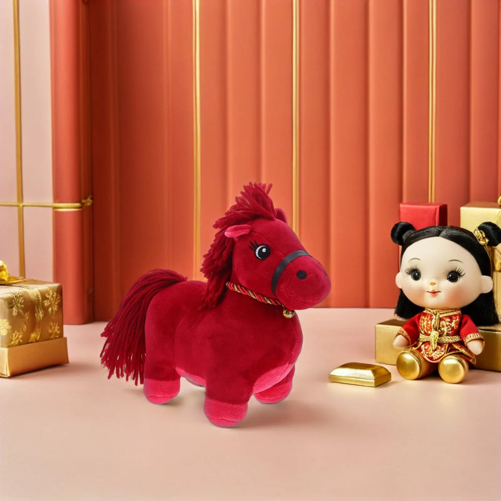 Peluche a forma di cavallo realistico per bambini - Morbido e confortevole per la decorazione della casa - Regalo mascotte per la celebrazione dell'Anno del Cavallo 2026