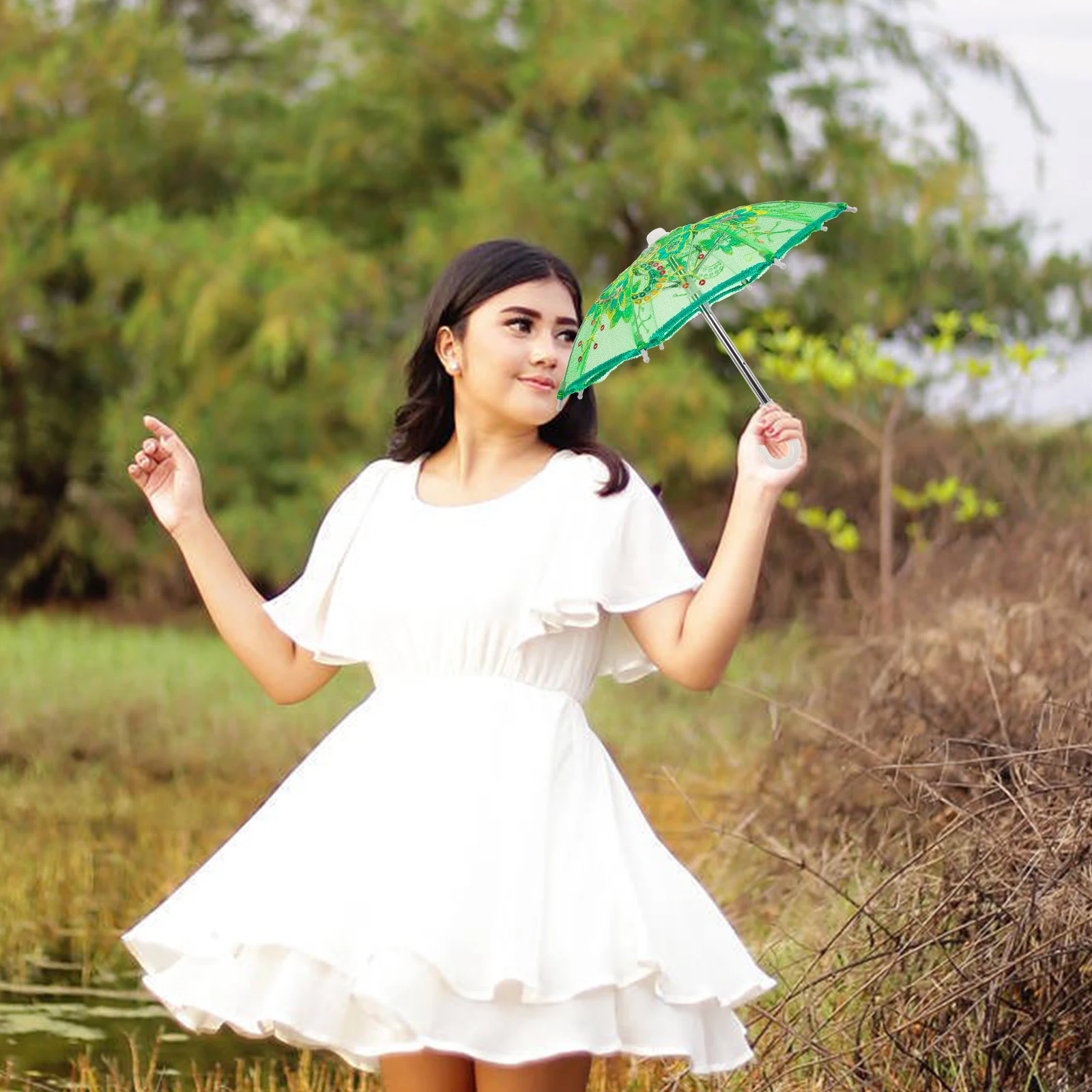 

3pcs Compact Lace Umbrella Small Wedding Bridal Parasol Vintage Decorative Dance Photo Prop Lightweight Reusable Storage