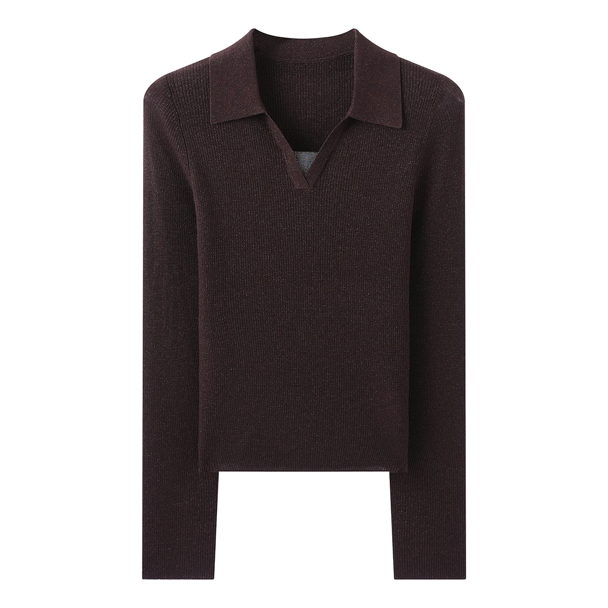 BD3521247 Women's Elegant Collared Wool Blend Pullover Sweater High-End Lightweight Long Sleeve Knit Top