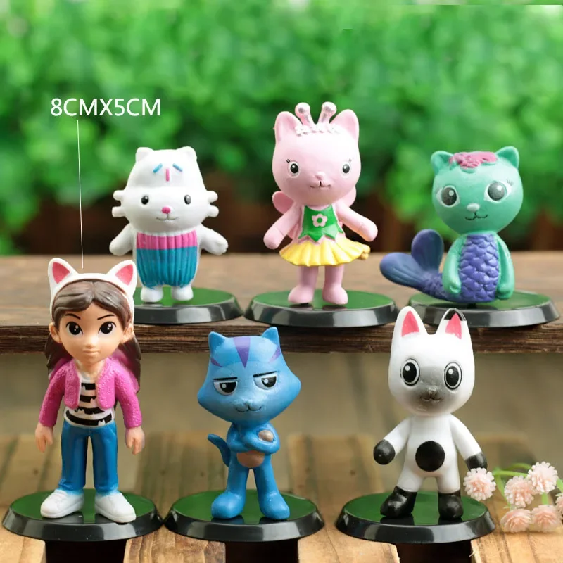 6pcs set PVC Gabby Dollhouse Figure Toy Mercat Cartoon Stuffed Animals Smiling Car Cat Hug Gaby Girl Dolls Kids Birthday Gifts