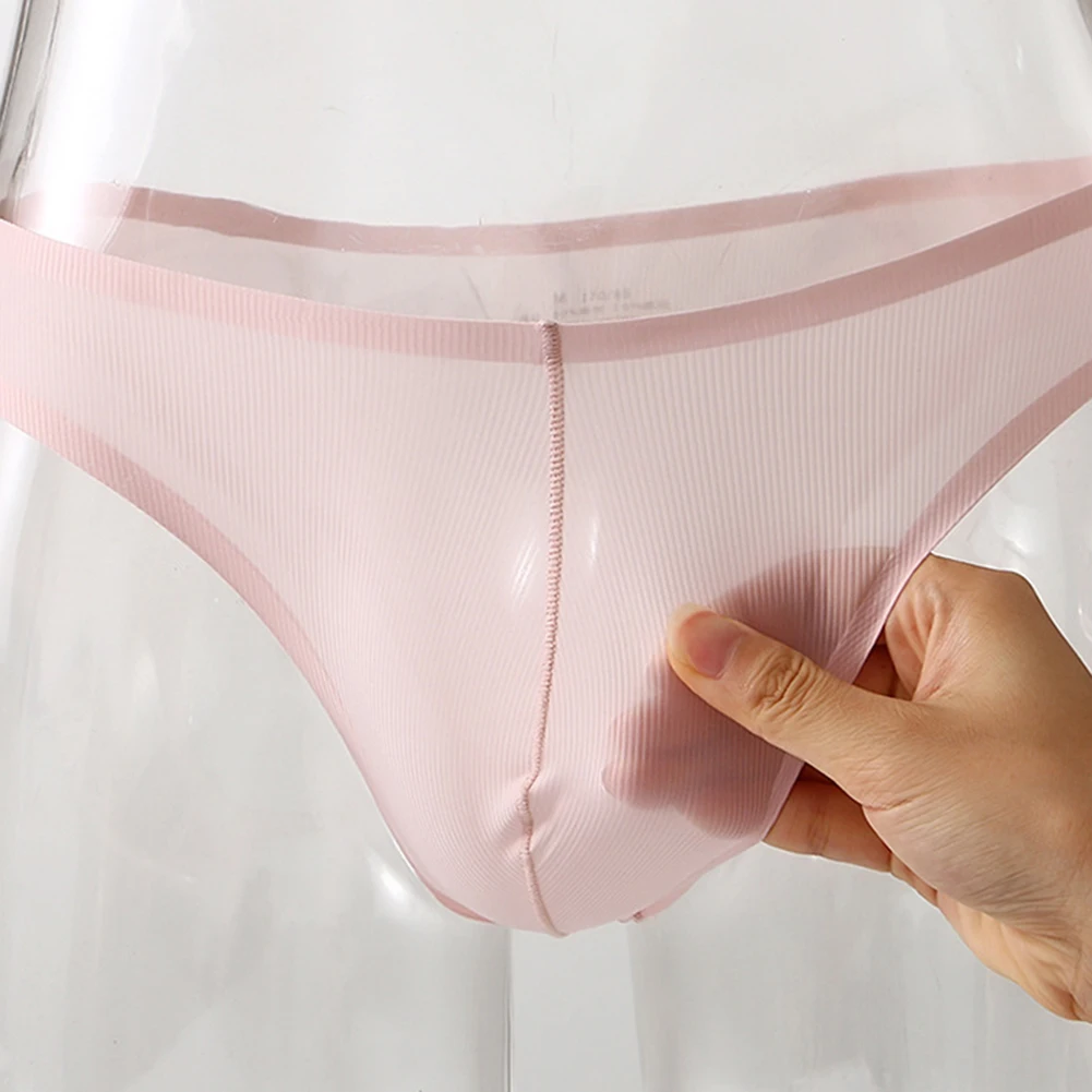 1pc Simple Men Tanga Briefs Shorts Pouch See Through Ice Silk Low-Rise Underwear Elastic Soft Sexy Panties