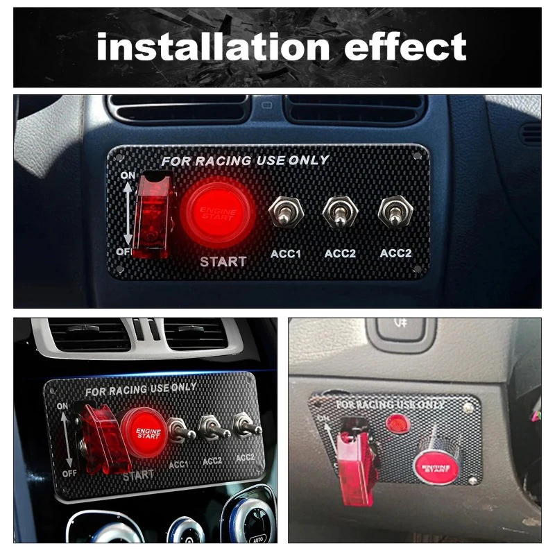 

LED Toggle Switch Car Accessories Carbon Fiber 12V LED Ignition Switch Panel For Racing Car Engine Start Push Button