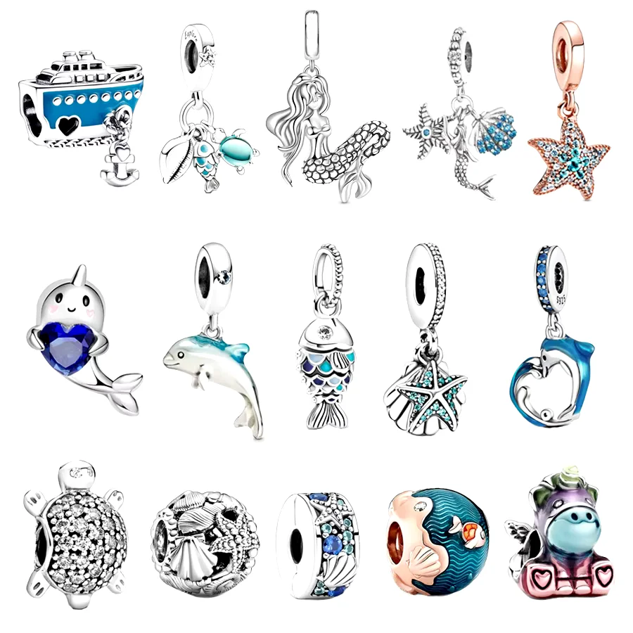 Openwork Starfish Shell Clip Bead Good Fortune Carp Fish Dangle Charms Fit Original Silver 925 Bracelet DIY Jewelry Gift