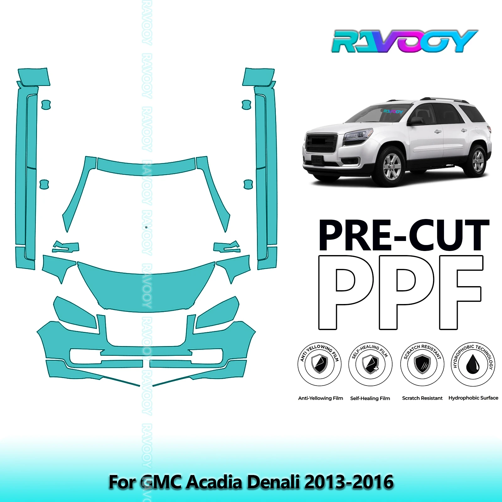 

8.5Mil Precut Paint Protection Film PPF Clear Bra Front Kit+Rockers For GMC Acadia Denali 2013-2016