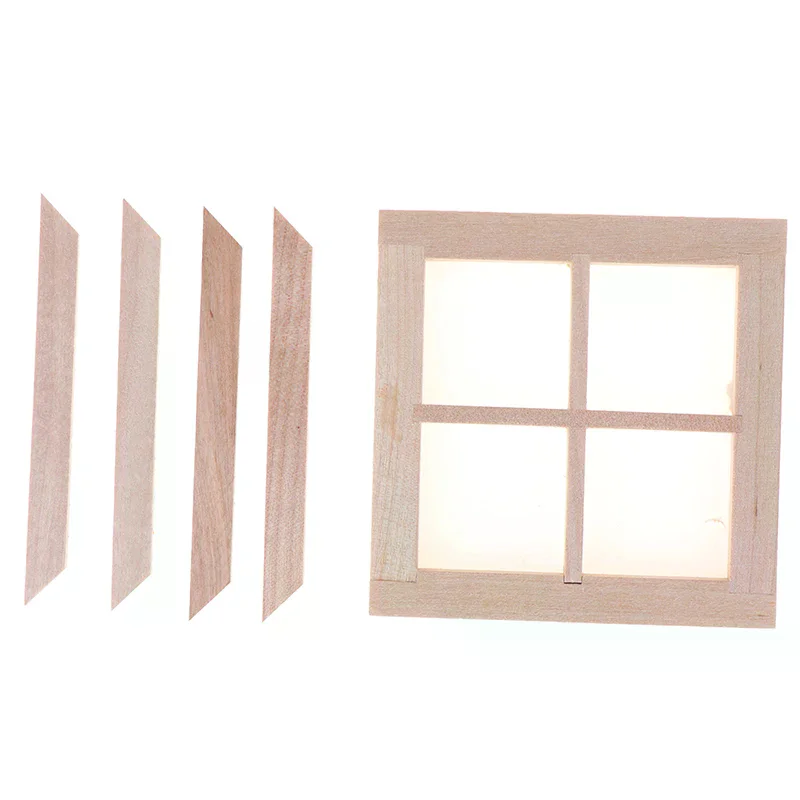 /GJ/Dollhouse Miniature Wooden 4 Pane Window DIY Accessories 1:12