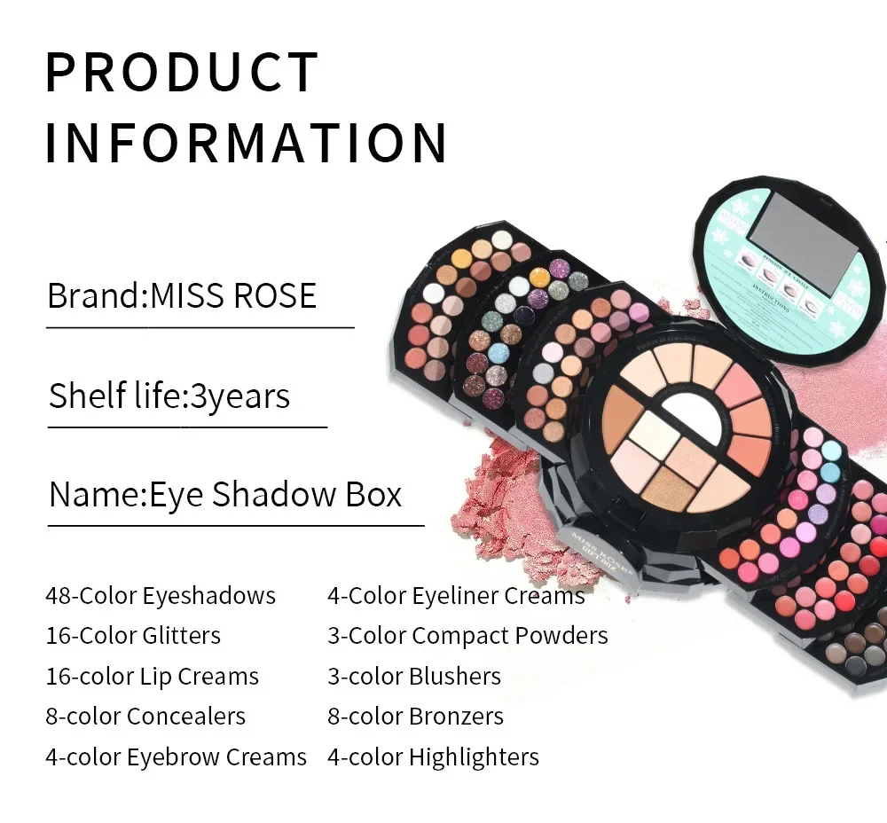 

Miss Rose Make Up Gift Sets for Women Kit Pro Makeup Palette Waterproof Eyeshadow Blush Lipstick Eyeliner Concealer Cosmetics