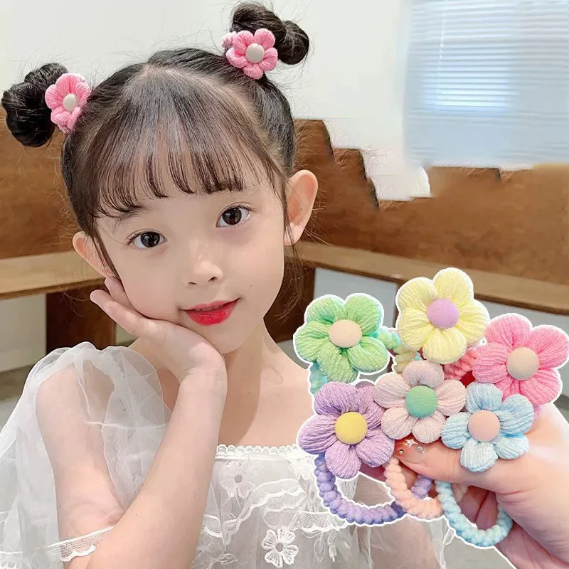 2PCS New Lovely 6 Colors Flower Girls Kids Elastic Hair Bands Hair Accessories Children Hair Ties Baby Headwear