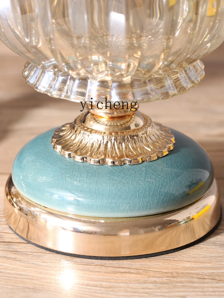 LSL Light Luxury Crystal Glass Ceramic Candy and Dried Fruit Storage Jar with Lid American Style Decorative Ornament
