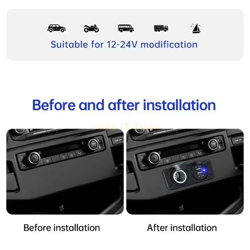 

M5TD 12V-24V Double USB Socket Outlet Adapter for Car Boats Motorcycle Boats