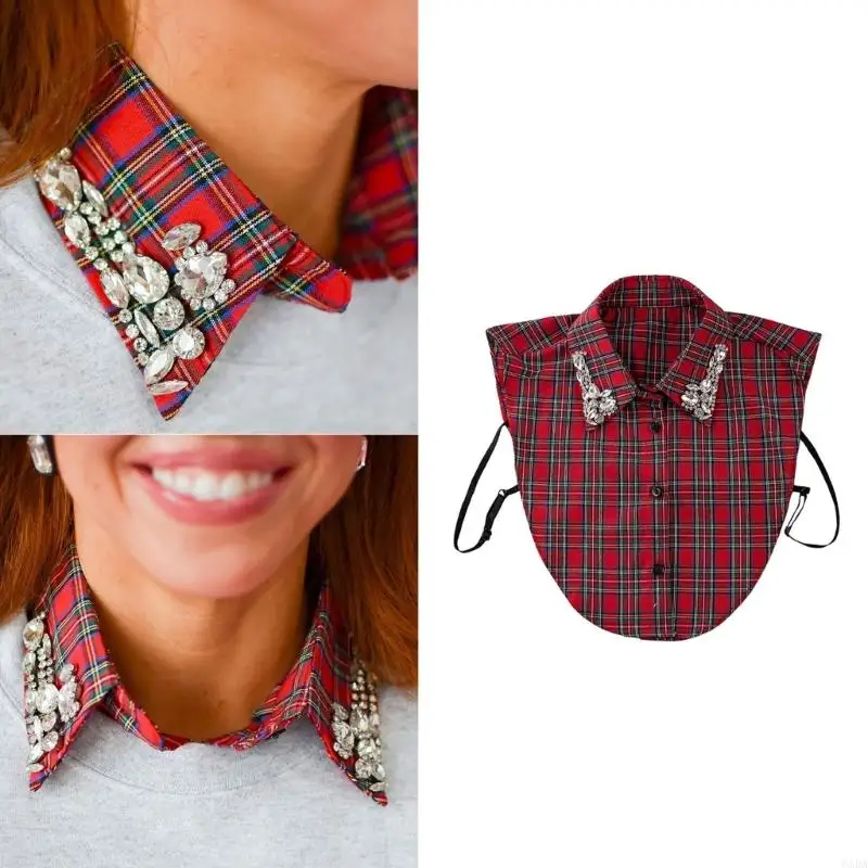 

Breathable Plaids Faux Collar Half Shirt Insert Collar Elegant Crystal Comfortable For Daily Use 6XDA