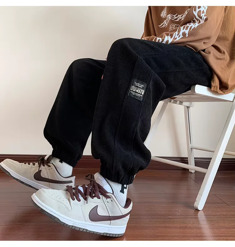 Straight Corduroy Classic Male Pants Khaki Black Gray Baggy Fashion Elastic Waist Trousers Soft Stretchy Casual Men's Clothing