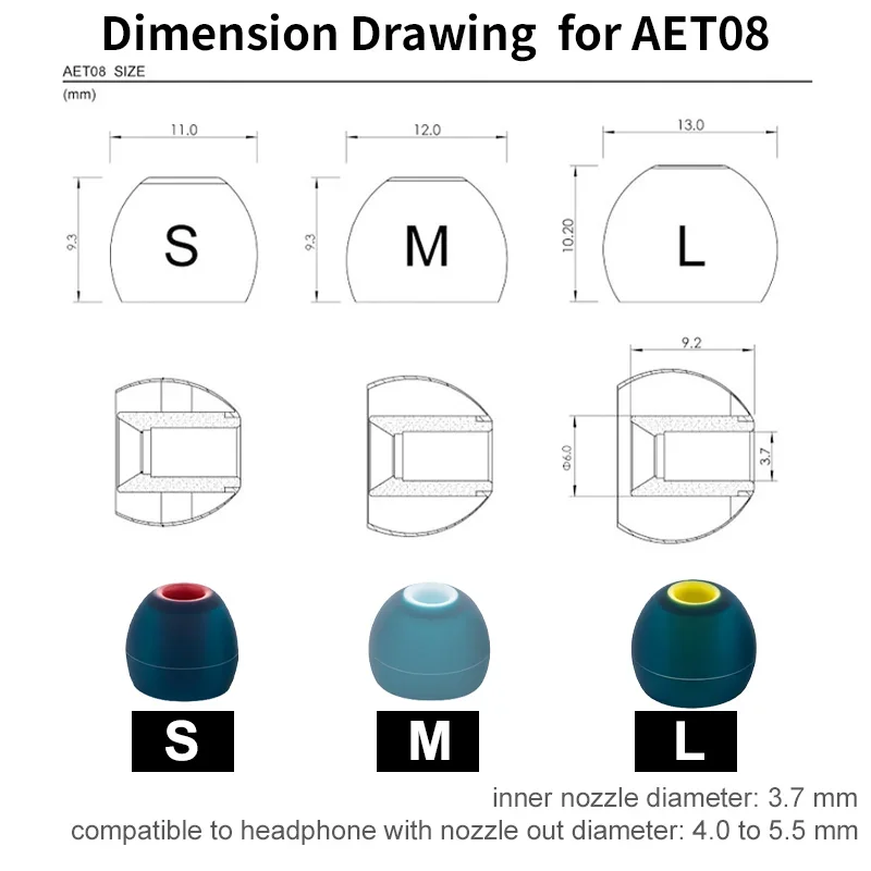 For Acoustune Aet08 Ear Tips Silicone Eartips Earbuds for In Ear Earphone Earcups for DUNU FIIO Sony Headphone Accessory