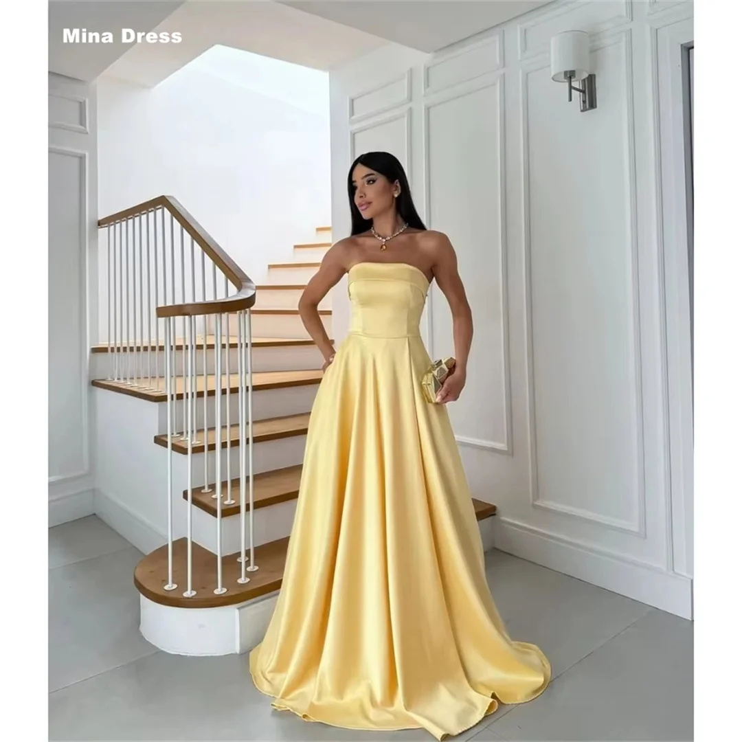 

Mina Customized Yellow Wedding Dresses and Disinfectants Tube Top Elegant Chic Woman Evening Dress Backless Sleeveless Party