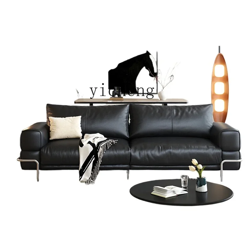 

Zf Leather Sofa Modern Simple Small Apartment Living Room Antique Style Black Sofa