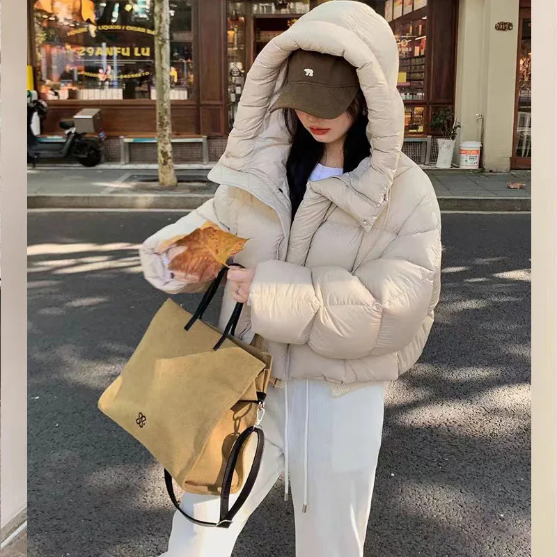 Short Cotton Jacket for Women 2024 Winter New Loose Fitting Bread Jacket Hooded Cotton Jacket