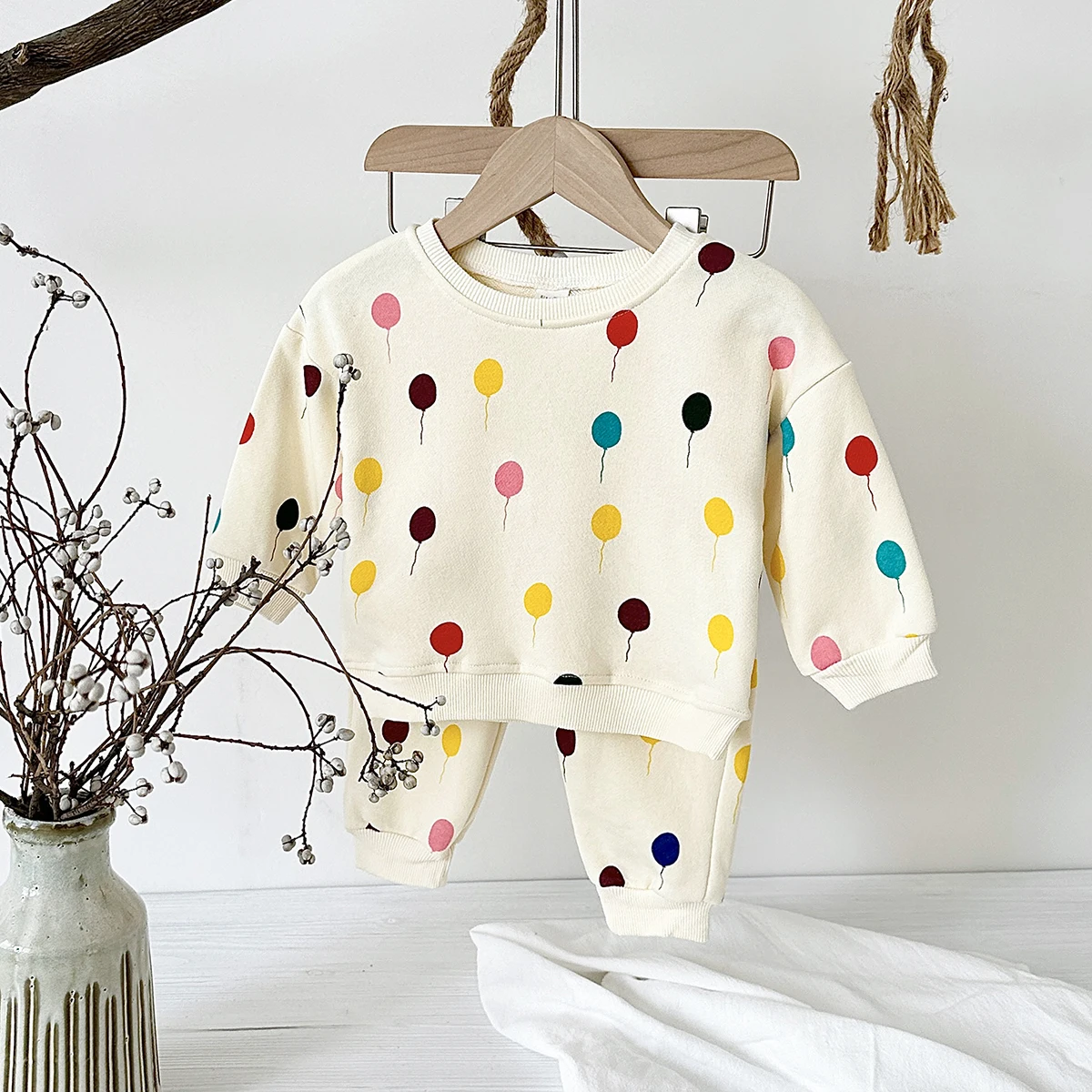 2024 Newborn Baby Clothing Spring Autumn Sets Children\'s Clothing Full Body Festival Balloon Print Set Baby Boys Girls Suit