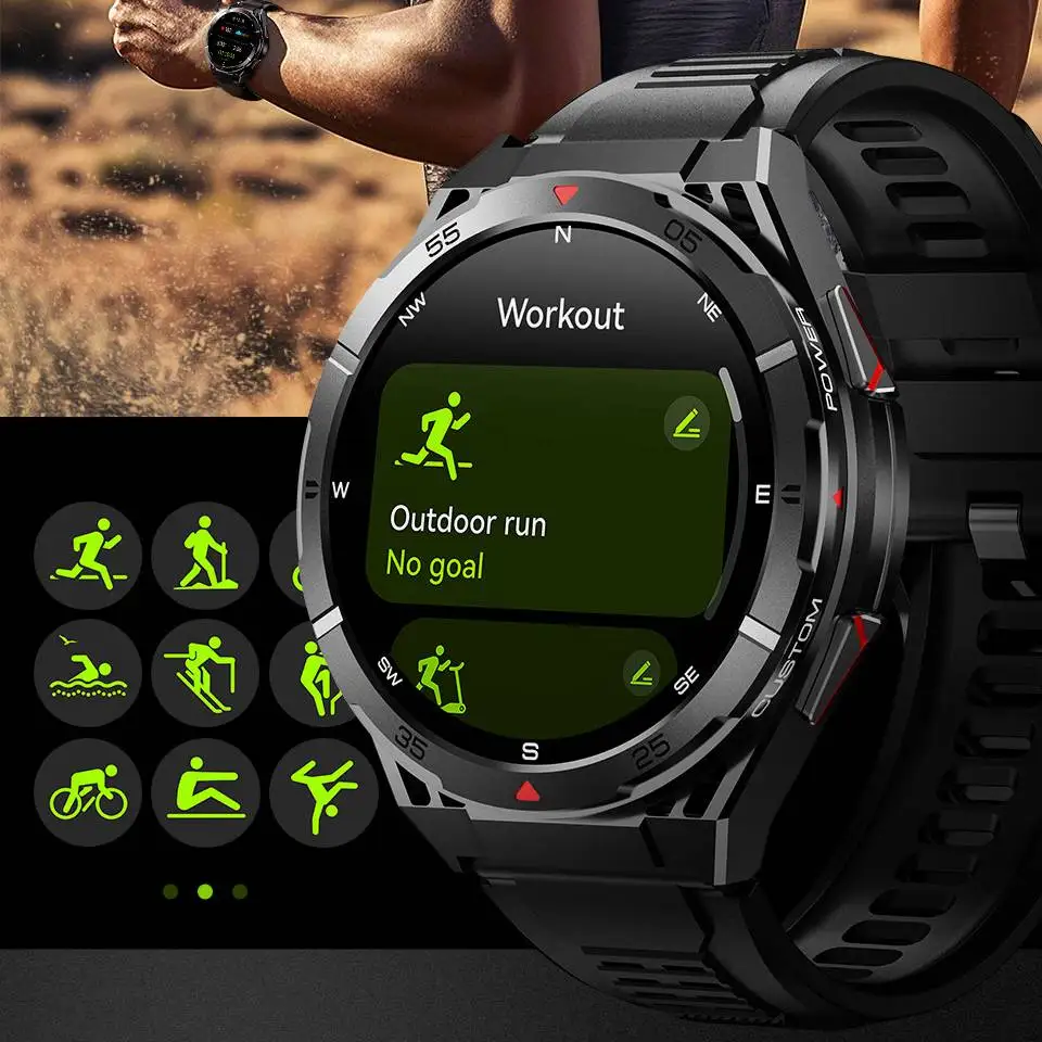 LEADOYS AMOLED ساعة ذكية مع بوصلة رياضية GPS الارتفاع ضغط الهواء بلوتوث دعوة 3ATM مقاوم للماء الصحة المقتفي 480mAh Bat