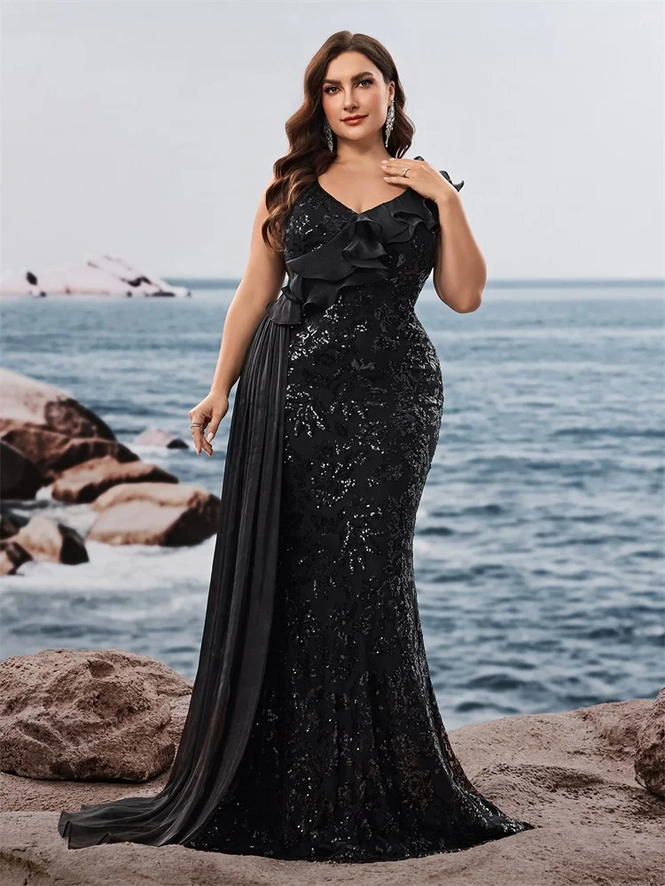 BLUEPLUM Abiti da sera formali eleganti senza maniche con paillettes taglie forti Abiti da damigella d'onore per feste di nozze a sirena di lusso da donna