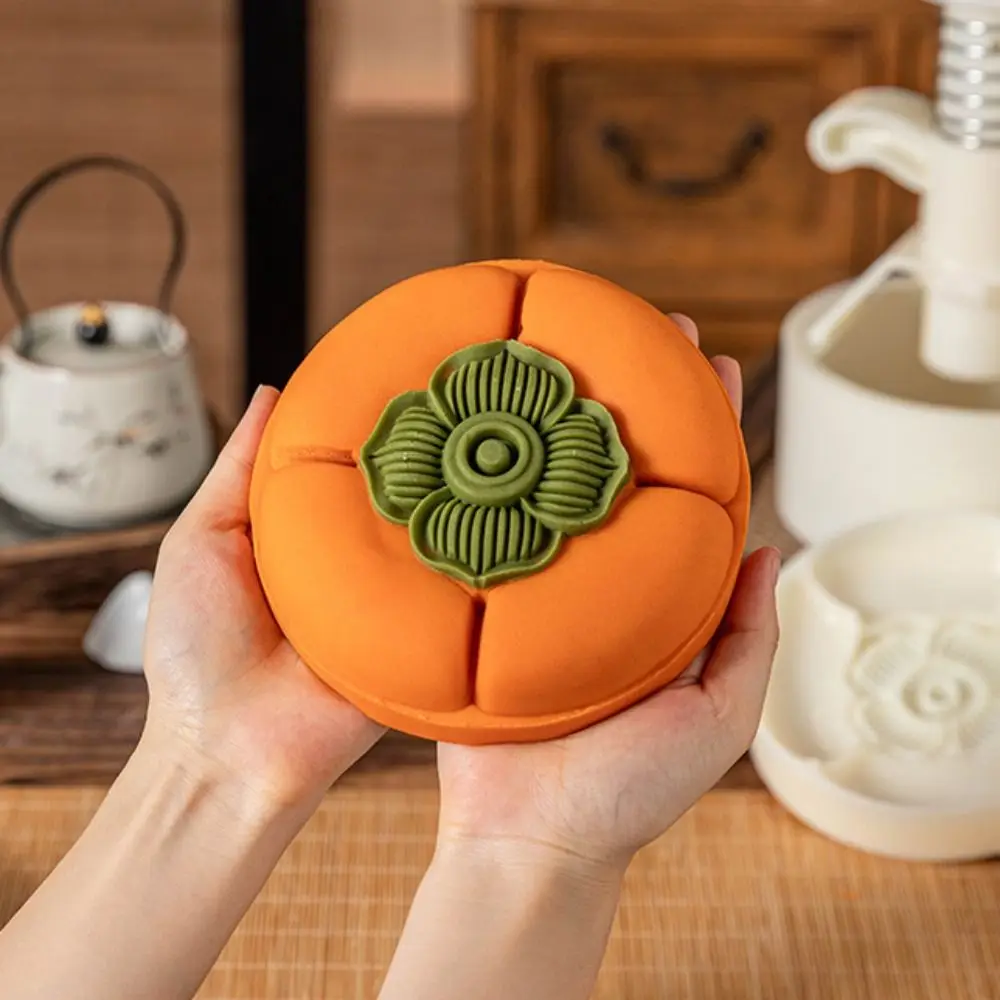 Pumpkin/Persimmons Pattern 500G Cantonese Mooncake Mold Adjustable Thickness Large Size Pastry Mold DIY Hand Press Cookie Stamp