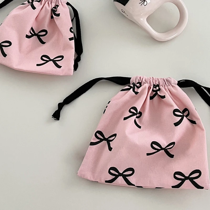 1pc Bow Knot Drawstring Bag Korean Y2k Cosmetic Storage Pouch Women Wallet Sweet Kawaii String Mini Pouch Girl Storage Mini Bag