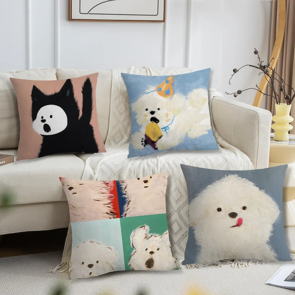 Wind Messy Puppy Cute Dog Pillow Case Fan Style Square Home Decor Cushion Cover Design Printed