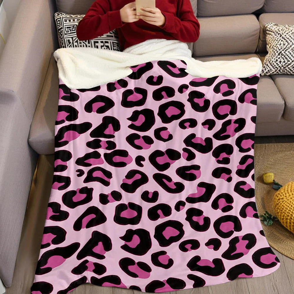 Pink Leopard Print Flannel Blanket Warm Soft Halloween Christmas Couch Warm Cozy Decorative Decor Gift for All Season