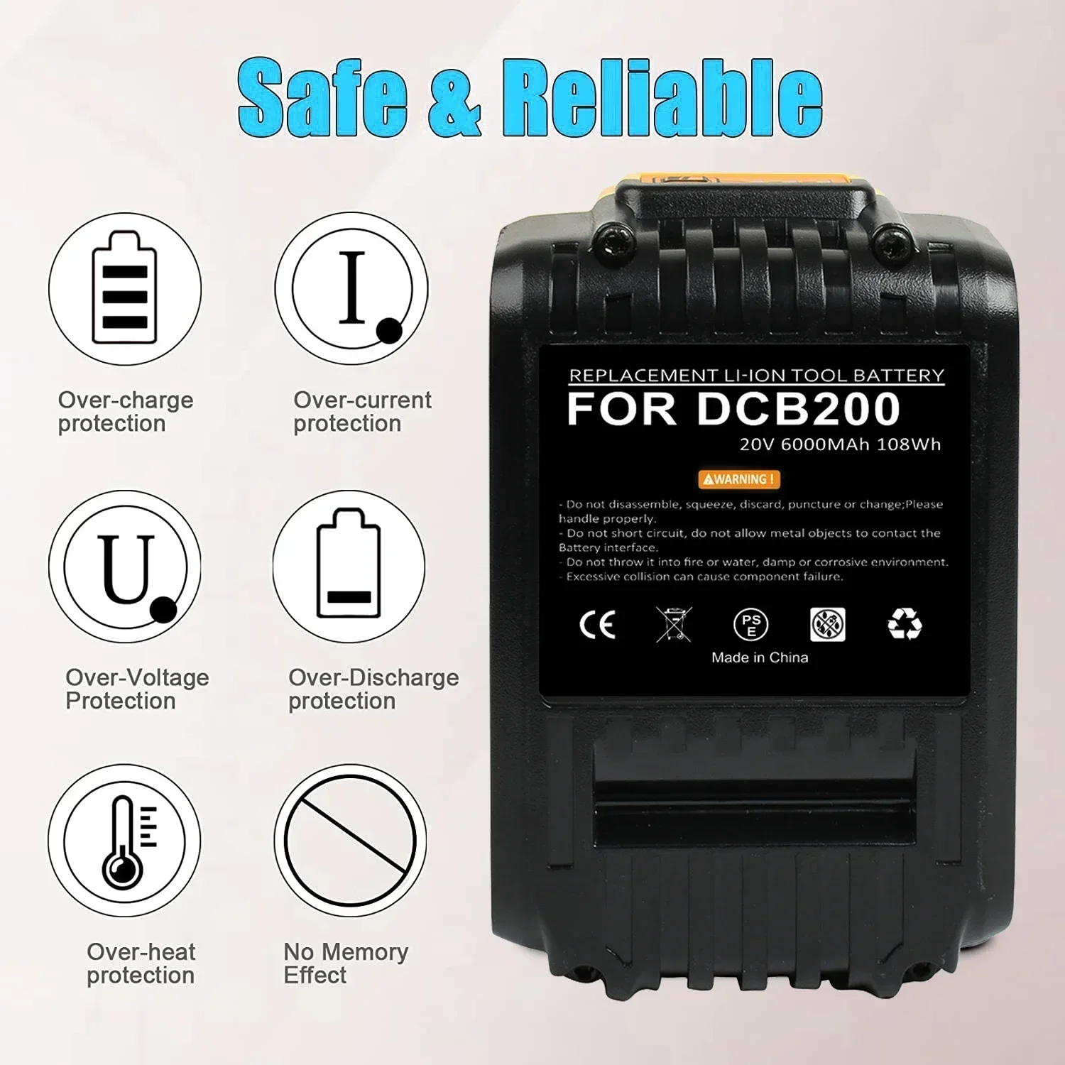 For DeWalt DCB184-XE 6Ah 9Ah 18V/20V Li-Ion Cordless Slide Battery DCB182 DCB184 DCB205-2 DCD/DCF/DCG Series