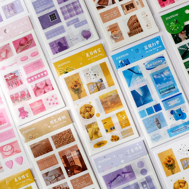 6pcs/set Washi Paper Stickers Memory Study Club Series Ins Style Collage Decorative Stickers