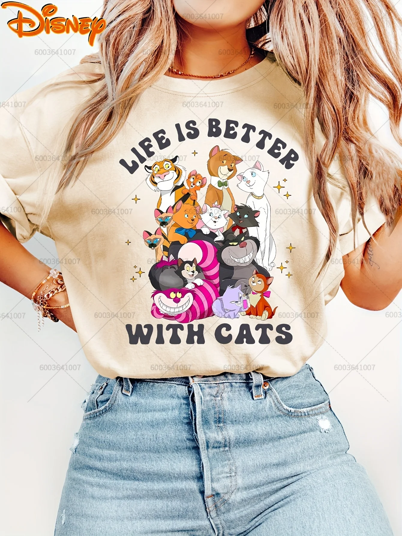 เสื้อยืดดิสนีย์ ชีวิตดีขึ้นกับแมว สำหรับผู้หญิง ผู้ชาย ผ้าฝ้าย แขนสั้น ทรงโอเวอร์ไซส์ สไตล์ลำลอง เสื้อคู่ เสื้อครอบครัวเข้าชุด
