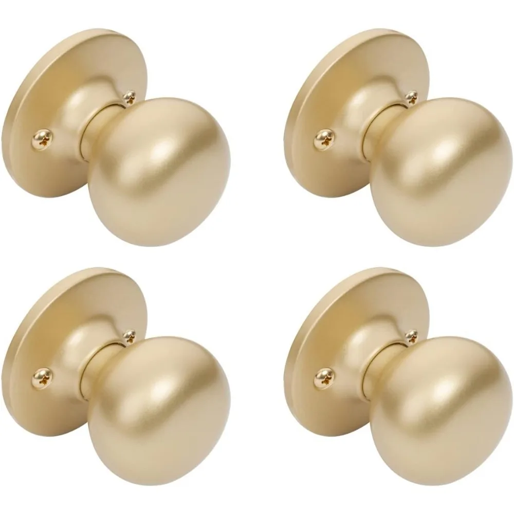 مجموعة مقابض الأبواب المستديرة المصنوعة من النحاس الساتان مكونة من 4 قطع، أجهزة باب الدخول مع تصميم الانطباعات، جودة ممتازة #4