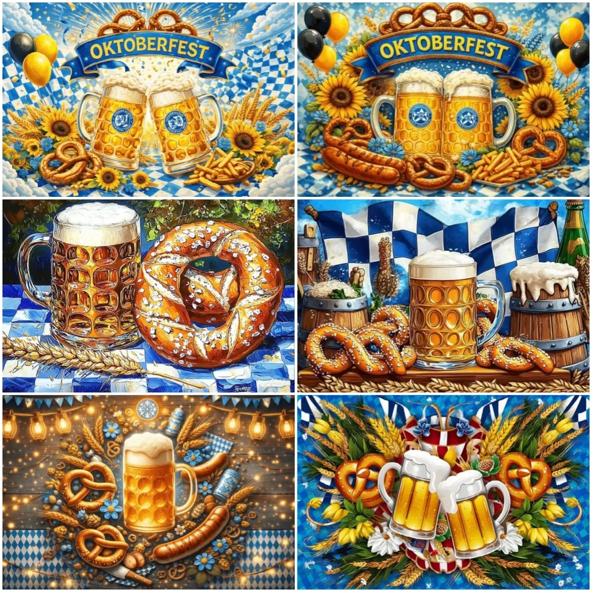 German Bavarian Beer Festival Backdrop Oktoberfest Party Decoration Banner Pretzel Beer Festival Photography Background Supplies