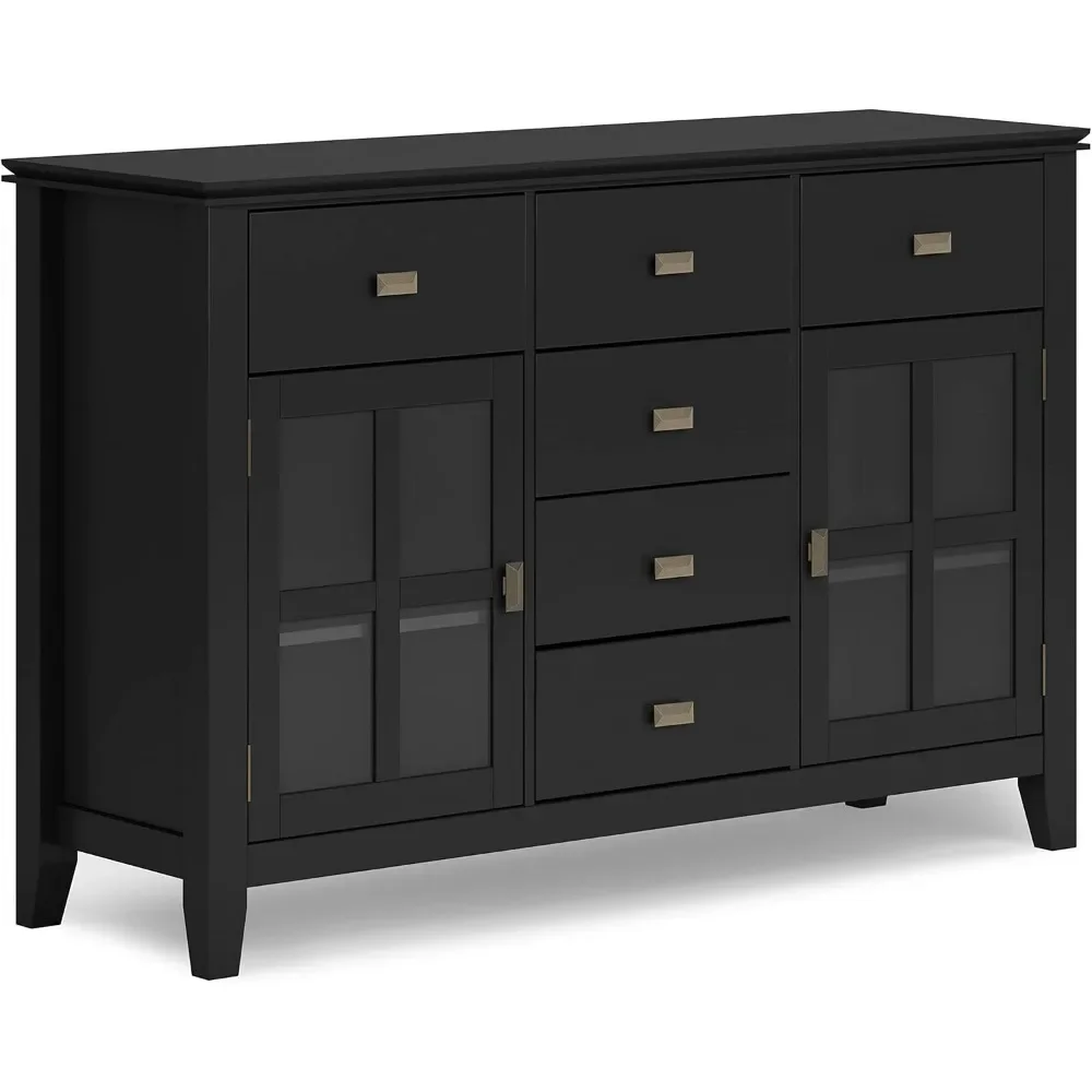 SOLID WOOD 54 Inch Wide Contemporary Sideboard Buffet| Credenza in Black| For the Dining Room and Kitchen