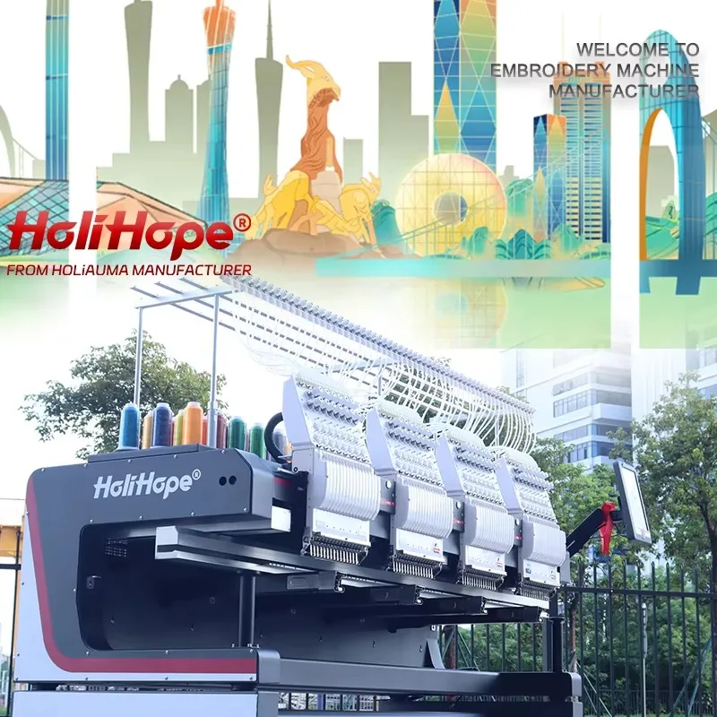 

[Best-selling] HoliHope 4 Headed Embroidery Machine 15 Color 1200 SPM Cap T-shirt Flat 3D Commputerized Embroidery Machine