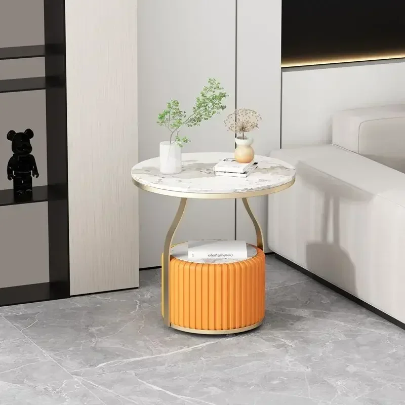 Light Luxury Rock Slab Double-layer Side Table Modern Living Room Sofa   Bedroom Corner