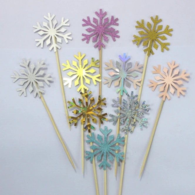 10 Pcs Snowflake Cupcake Toppers Baby Girl Frozen Birthday Party Decoration Kids Christmas Cake Supplies Accessories