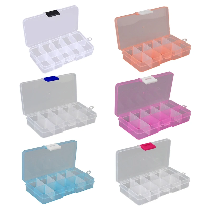 Clear Plastic Storage Box 10 Compartment with Sealing Lid Container for Case for Small Jewelry Ring for Pill Multicolor